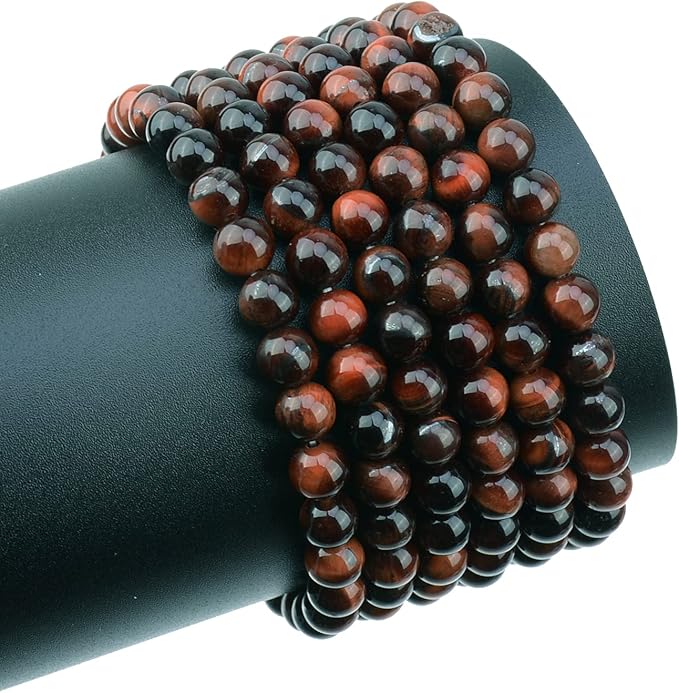 LPBeads 200Pcs Polished 6mm Round Natural Brown Red Tiger Eye Gemstone Loose Beads with Stretch Cord for Jewelry Making Bracelets