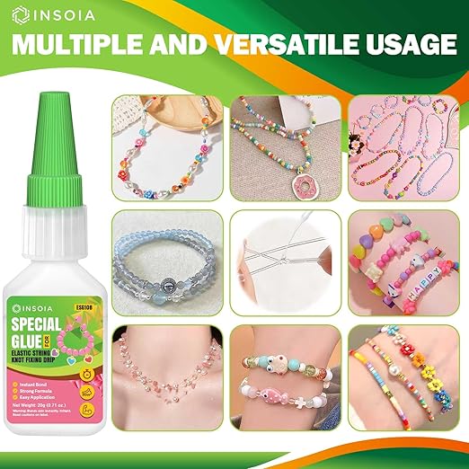 Bracelet Jewelry Glue for Elastic String, 20g Clear Elastic Knot Fixing Drip Adhesive for Bracelet String, Clay Beads, Rhinestones, Jewelry Making Kit – Waterproof, Flexible, Non-Toxic Craft Glue