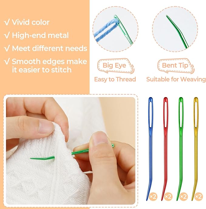 FIVEIZERO 43 Pcs Yarn Needles Set, Assorted Yarn Needles Bent Tapestry Needle Weaving Needle Darning Needles Big Eye Blunt Knitting Needles with Stitch Markers for Knitting Crochet Kit