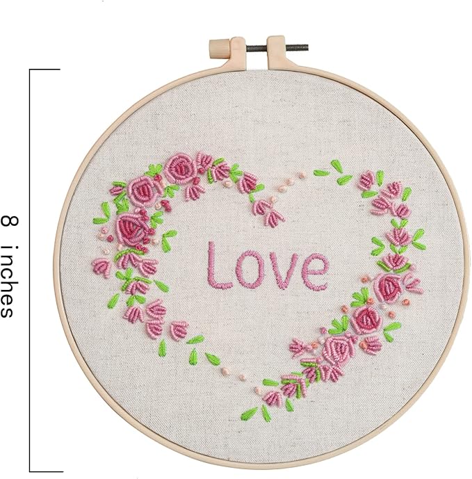 ebherys level-2: 4sets a pack, hand embroidery kit for adults, not cross stitch,lovely flowers, green plants and bird patterns, needlework diy kits, hoops, needle threader and frame(garland)