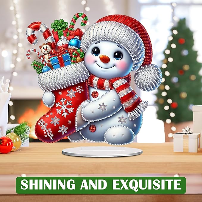 LAKEQUILL Christmas Diamond Painting Kits, Tabletop Ornament, Stand Up Diamond Art Desktop Kits for Home Office Decor, New Year Gift - Snowman (Red)