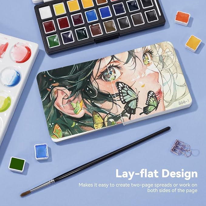 Lightwish 2 Pack Square Watercolor Journal, 100% Cotton Hot Press Watercolor Paper,140lb/300gsm Acid-Free,48 Sheets 3.94x3.94” Small Sketchbook for Adults, Students, and Kids