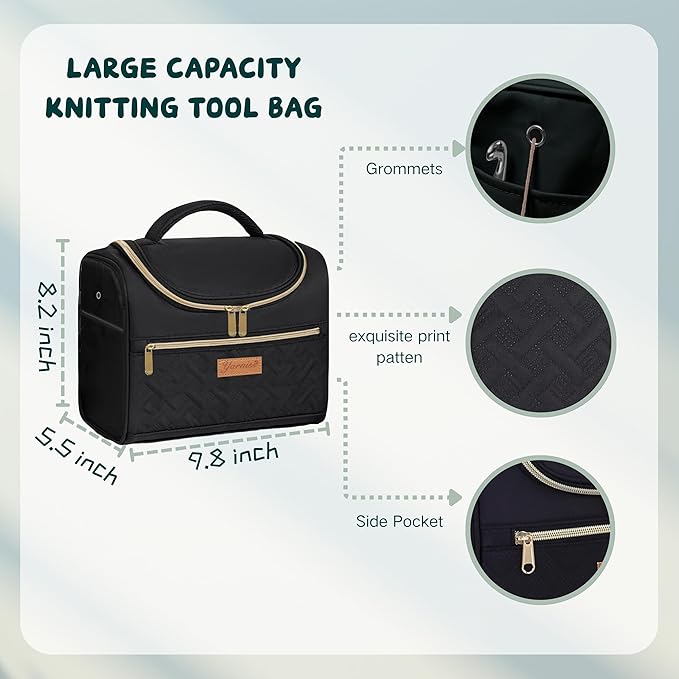 yarniss crochet kits with yarn,1120 yards soft crochet skeins, 12 size ergonomic crochet hooks with portable crochet bag,black