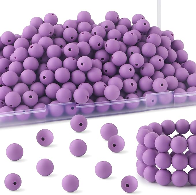 160Pcs 12mm Silicone Beads for Keychain Making Bracelet Necklace, Bulk Round Silicone Beads for Pens(Purple)