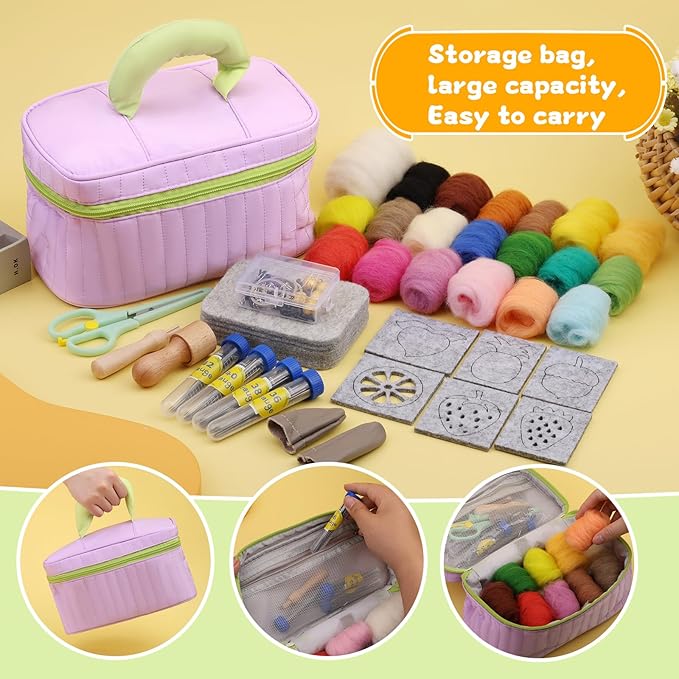 SOCNITC 20 Colors Needle Felting Kits for Beginners, Needle Supplies Kits with Tools,Wool Roving Set, Needle Felting Tools Kit with Needles, Felting Pad for DIY Handcrafts Decoration