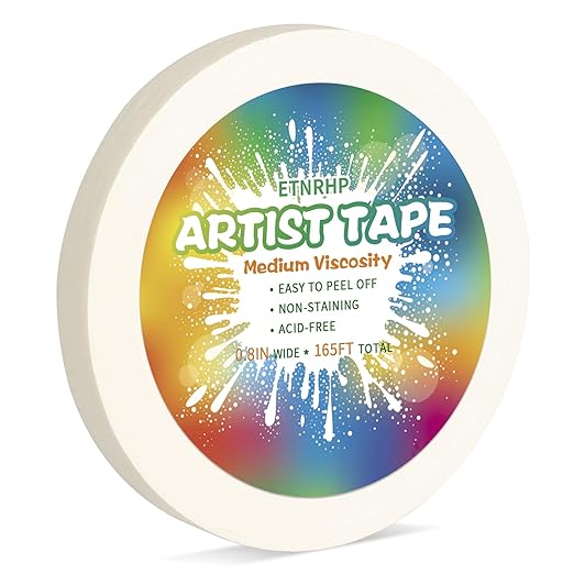 White Art Tape Medium Tack Artist Masking Tape Paper Acid Free Tape Watercolor Painters Tape Artists Tape for Drafting Art Watercolor Painting Canvas Framing, 0.8 inch Wide 165FT Long