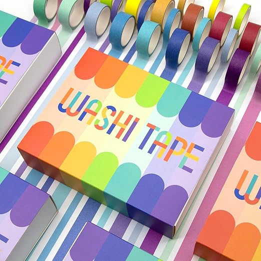 WAPETASHI Washi Tape Set - 40 Rolls, 2 Sizes Rainbow Decorative Tape for Journaling & Scrapbooking