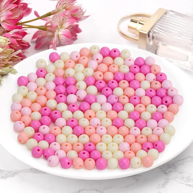 1000pcs 6mm mixed color acrylic round beads, assorted plastic gumball bubble gum beads with hole pastel loose beads bulk for jewelry diy making crafting supplies (pink series)