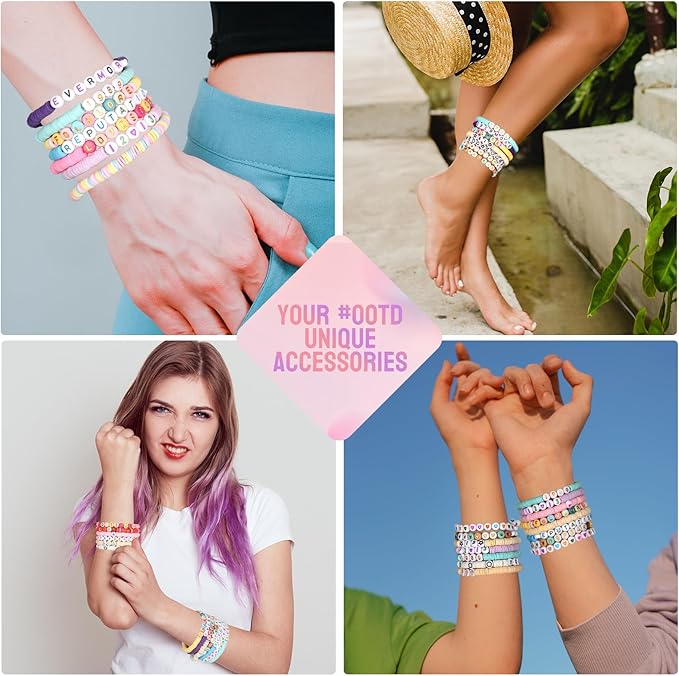 Pizooro Friendship Bracelet Kit, 28 Colors 5040 Pcs Clay Beads 1200 Pcs Letter Beads for Bracelets Making,4 Styles Round Alphabet,Number,Heart,Pattern Beads,Jewelry Craft Kits Gift