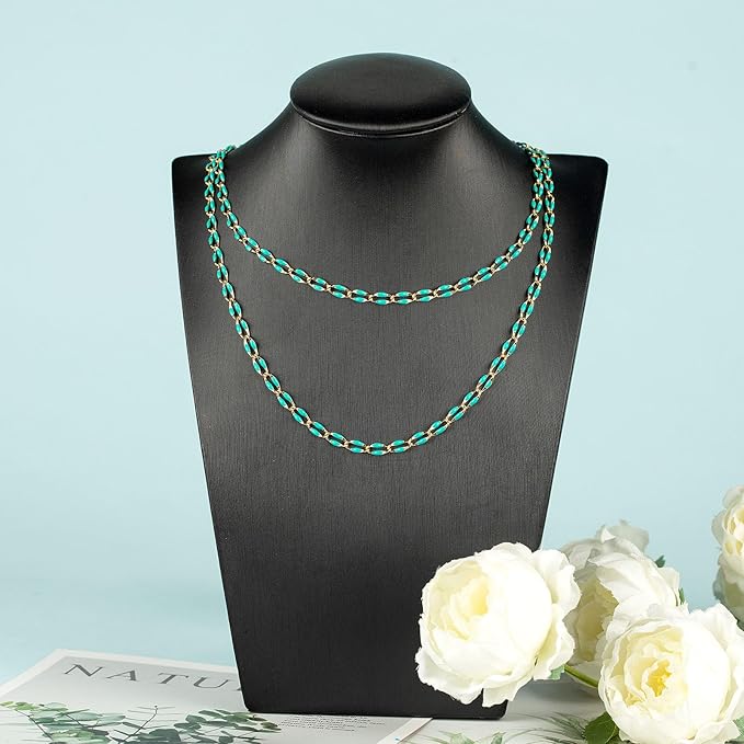 YOUBEIYEE 6.6 Feet Gold Plated Brass Chain on Spool Green Enamel Cable Chain Necklace DIY Jewelry Chains Bulk with Jump Rings and Lobster Clasps