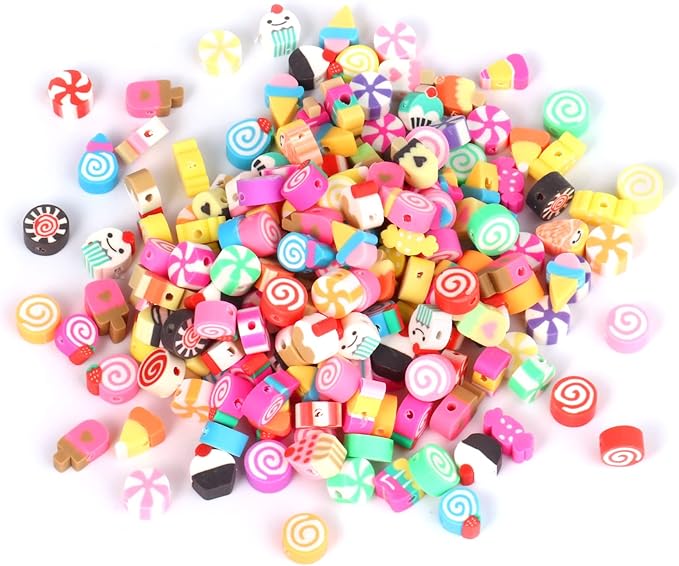 200PCS Colorful Candy Polymer Clay Beads 10mm Mixed Candy Ice Cream Spacer Beads Handmade Polymer Clay Beads Kit Bulk for Jewelry Making DIY Bracelet Necklace