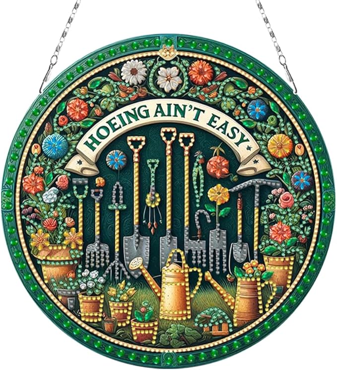 POETRYDRAW DIY Hanging Diamond Art Pendant Kit Garden Tools, Special Crystal Diamonds Painting Ornament for Adults, 5D Diamond Art Suncatchers Double Sided Board Gem Painting Box Kit