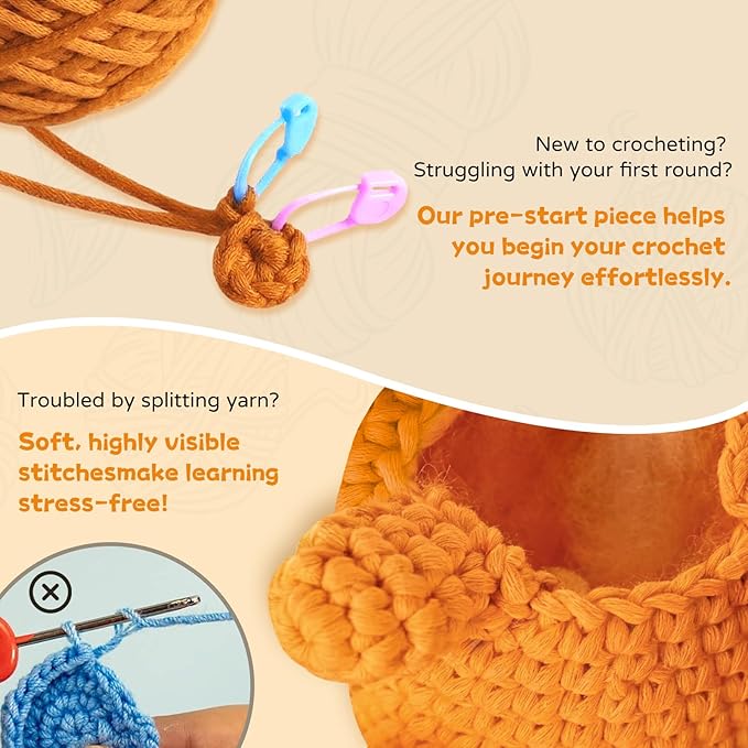 Amorloop Beginner Crochet Animals Kit for Adults Kids – 3 PCS Crochet Kit with Easy-to-See Stitches Yarn and Video Tutorials, Cute Animal Designs, DIY Crochet Set for First-Time Learners - Cat Combo