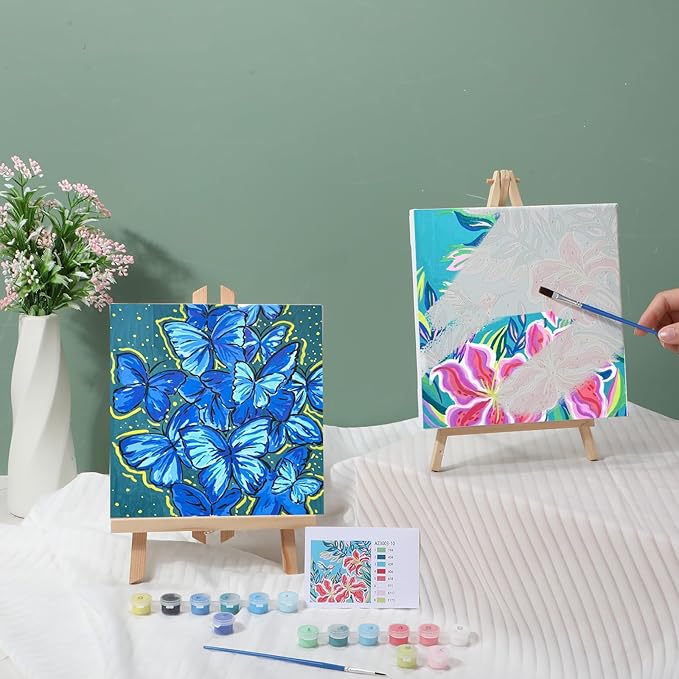 Nezyo 12 Sets Paint by Numbers Kit with Frame for Adult Beginners, DIY Acrylic Paint by Number Canvas for Painting Party Activity Birthday Gift, 8 x 8 Inch