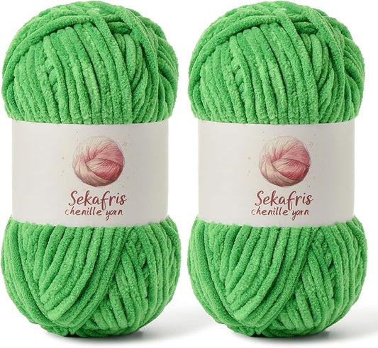 2 Pack Chunky Chenille Yarn for Crocheting, Baby Yarn for Crocheting Soft Blanket, 174.9 yds /7 oz Crochet Yarn, Bulky 5 Amigurumi Yarns, Fluffy Velvet Yarns for Knitting Crafts (2 Christmas Green)