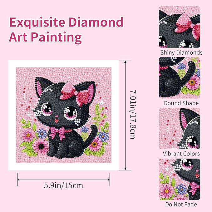 PERFECTSIGHT Cute 5D Diamond Art Kits with Wooden Frame, Kawaii DIY Painting Art for Adults, Diamond Arts and Crafts Sets, Big Gem Full Drill Diamond Dots for Women (Black Cat)