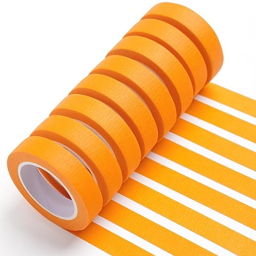 8PCS Colored Masking Tape - Orange Painters Tape, Tape for Kids Art Supplies, Great for Crafts, Labeling, DIY Decorative, 1/2 Inch Colored Tape Rolls- Tiny Size