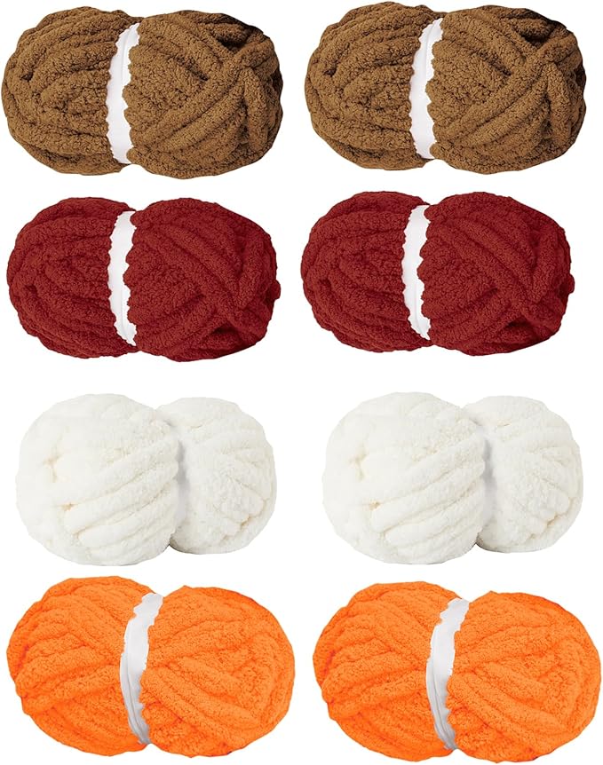 Assorted Chunky Yarn for Hand Knitting,Soft Jumbo Bulky Fluffy Chenille Yarn for Crocheting,Blanket Scarf DIY,8 Pack(28yds, 8 Ounces Each)