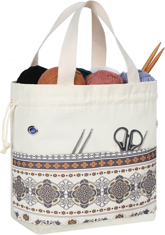 TOGETRUE Yarn Bag, Knitting Crochet Tote Bag, Yarn Storage Bags Organizer, Crochet bags for Crocheting Project, Store Skein Ball, Short Knitting Needle (Large, Brown Style)