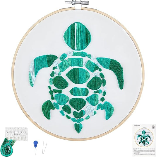 Sea Turtle Embroidery Kits for Beginners Adults, Hand DIY Embroidery Starter Kit, Stamped Cross Stitch Kits for Beginners Adult Craft Kits for Women, Entire Set of Embroidery Supplies & Video Tutorial