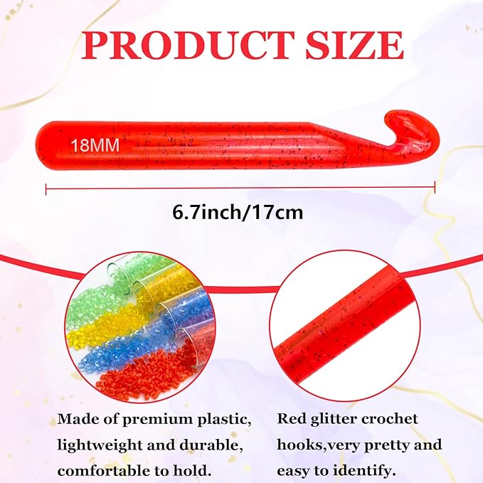 Hobekoee 18mm Large Crochet Hook for Chunky Yarn,Ergonomic Crochet Needles for Arthritic Hands,Plastic Crystal Smooth Crochet Hooks for Handmade DIY Crocheting