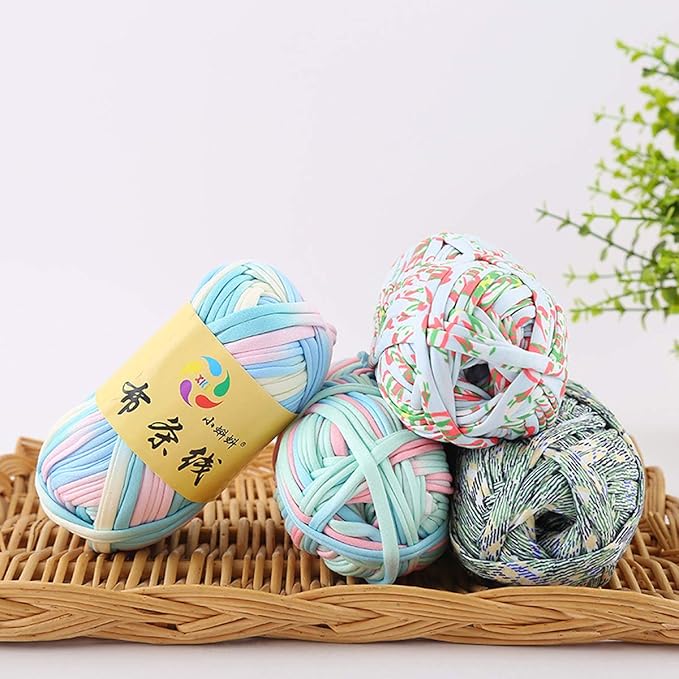 iSuperb 1 Pack Knitting Yarn Colorful Cloth T-Shirt Yarn Fabric Crochet Cloth for DIY Knitted Art Basket Bag - 100g