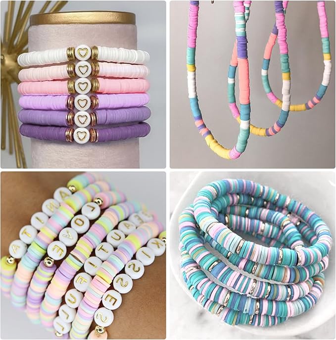 6000+Pieces Polymer Clay Beads, 6 Colors Easter Clay Beads for Bracelets Making Heishi Beads Friendship Bracelet Making Kit for Girl Women Adults (Pastel)