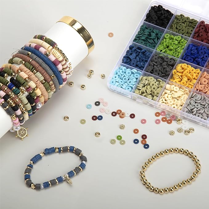 2590pcs Clay Beads for Bracelets Making, 20 Color Heishi Beads Polymer Clay Beads for Jewelry Making Supplies Charm, Friendship Bracelet Making Kit for Girl Women Adults?Earth Tone?