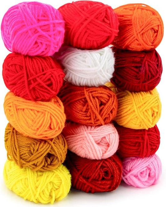 Acrylic Yarn for Crocheting - Soft Knitting Yarn for Crafts Skeins for Crocheting DIY Bulk for Handicraft Knitting Scarves Ideal Gift for Beginners and Adults 15 Pack x 20 g