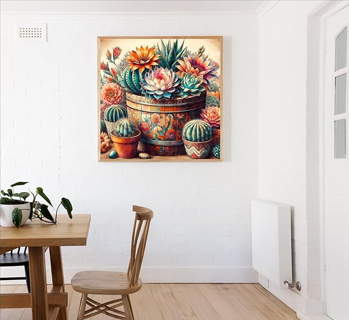 Succulent Diamond Art Kits for Adults, Cactus Diamond Painting for Beginners, Diamond Dot, Dimond Art Paintings Kit, Gem Painting Kit, Crafts for Adults, Crystal Art, Home Wall Decor Gifts (14x14inch)