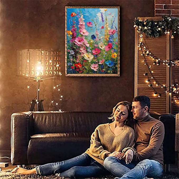 Wildflower Stamped Cross Stitch Kits for Adults - Flower Embroidery Kits for Beginners Adults,11 CT Patterns Dimensions Counted Cross Stitch Kits for Adults Arts Craft 12x16 inch
