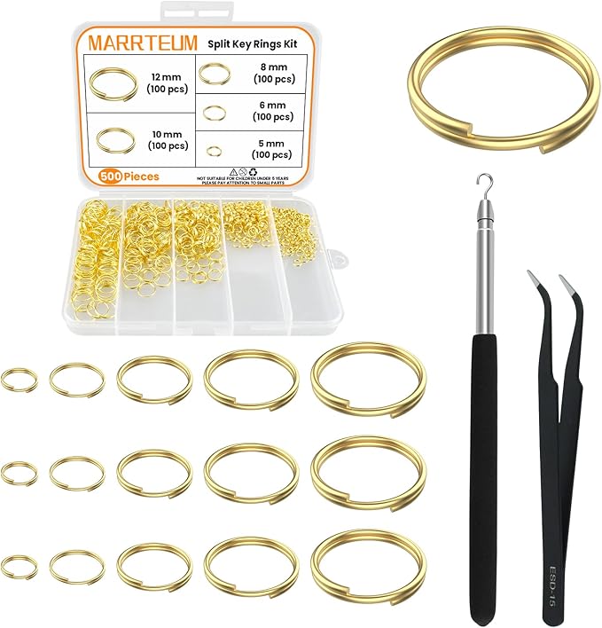 500 Pcs Double Open Jump Rings Kit, Zinc Alloy Mini Round Split Craft Jump Keychains Key Ring with Double Loops Connectors for Jewelry Making, Bracelets, Necklace, DIY (5, 6, 8, 10, 12mm)