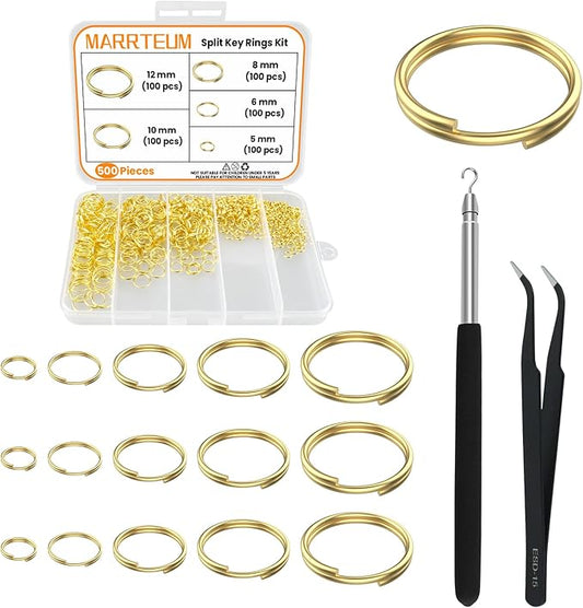 500 Pcs Double Open Jump Rings Kit, Zinc Alloy Mini Round Split Craft Jump Keychains Key Ring with Double Loops Connectors for Jewelry Making, Bracelets, Necklace, DIY (5, 6, 8, 10, 12mm)
