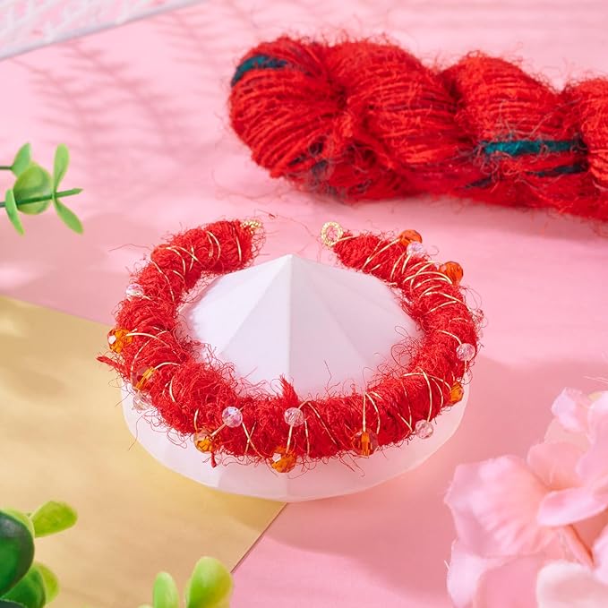 65.62 Yards Sari Silk Ribbon Yarn, Red Sari Ribbon Yarn Tassels Skeins Vintage Fabrics Crafts for Knitting Crocheting Macrame Tassels Scrapbook Craft Project Decor