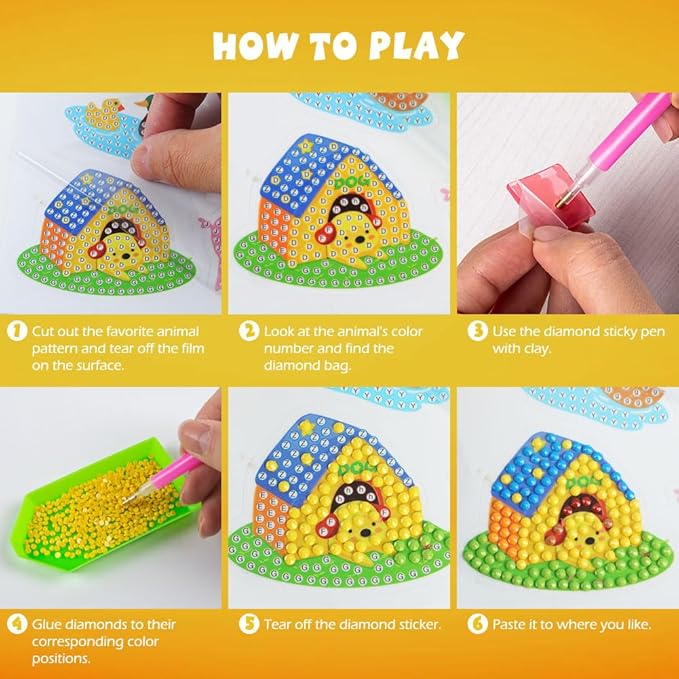 Labeol Diamond Art Kits for Kids Boys and Girls Ages 6-8-10-12 Easy to DIY Creative Diamond Art Sticker Craft by Numbers Kits for Kids and Adult Beginners (Farm)