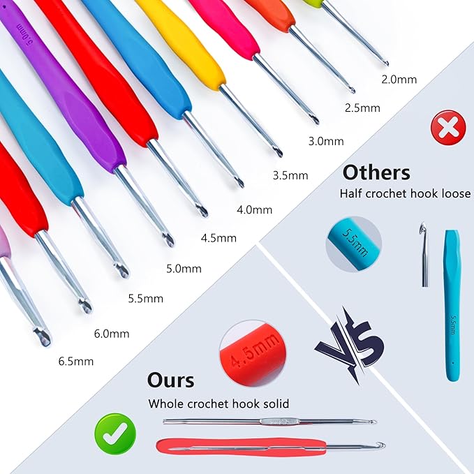 MYBAGZING Crochet Kit for Beginners with Yarn Storage Bag, 10pcs Crochet Hooks 2.0-6.0 mm, 10 Skeins Yarn for Crocheting, Knitting Accessories, 58pc Crochet Starter Kit for Adults