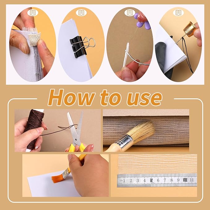 49 Pcs Book Binding Kits for Beginners Hand Bookbinding Tools Bookbinding Supplies with Paper Awl Binding Ribbon Brush and Steel Ruler for DIY Bookbinding Crafts
