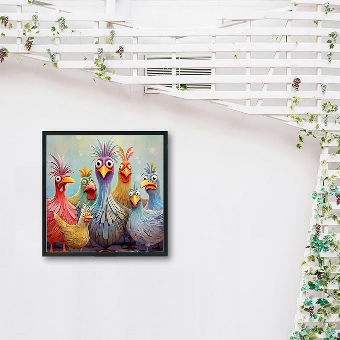 MBNTJHT Chicken Stamped Cross Stitch Kits for Adults Beginners, DIY Animals Needlepoint Counted Cross Stitch Kit for Adults,Cartoon Pattern Stitch Embroidery Kit for Wall Home Decor 14X14 Inch.