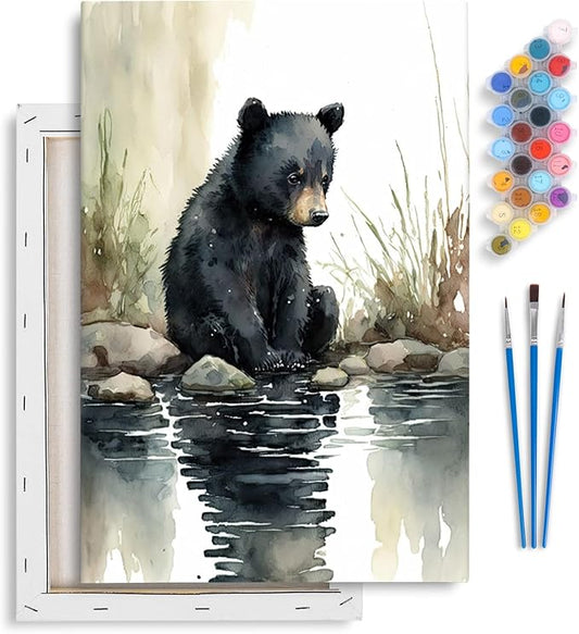 Yezavesu Framed Paint by Numbers Kit for Adults Beginner & Kids Ages 8-12, Bear Paint by Numbers with Frame, DIY Watercolor Number Painting for Adults Bear for Home Wall Decor Gift 8X 12 inch