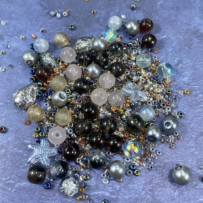 Assorted Glass Resin Beads Multi Size Colors Smooth Cracked Gravel Millet Spacer Beads for Bracelets Necklace Earring DIY Jewelry Making Craft(Smoke Gray Series)