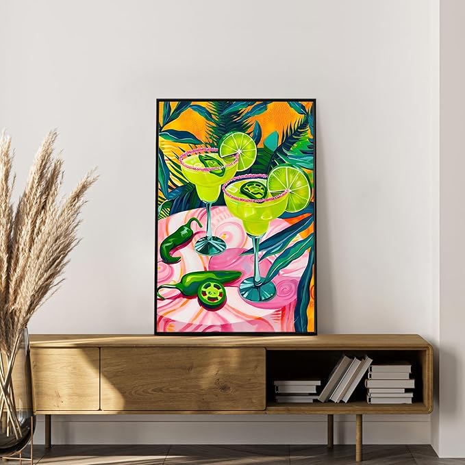 Framed Paint by Numbers Kit for Adults Beginner Cocktail, Adult Paint by Number Kits on Canvas Framed Cocktail, DIY Acrylic Oil Painting by Numbers with Frame, Perfect for Home Decor Gift 8 X 12 Inch