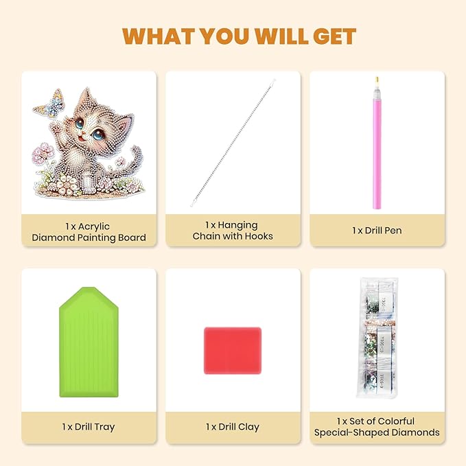 MXJSUA Butterfly Kitten Diamond Art Hanging Kits for Adults Beginners, DIY Acrylic Special Shaped Crystal Diamond Gem Drills Pendant Art Painting Ornament for Home Wall Decor Gift