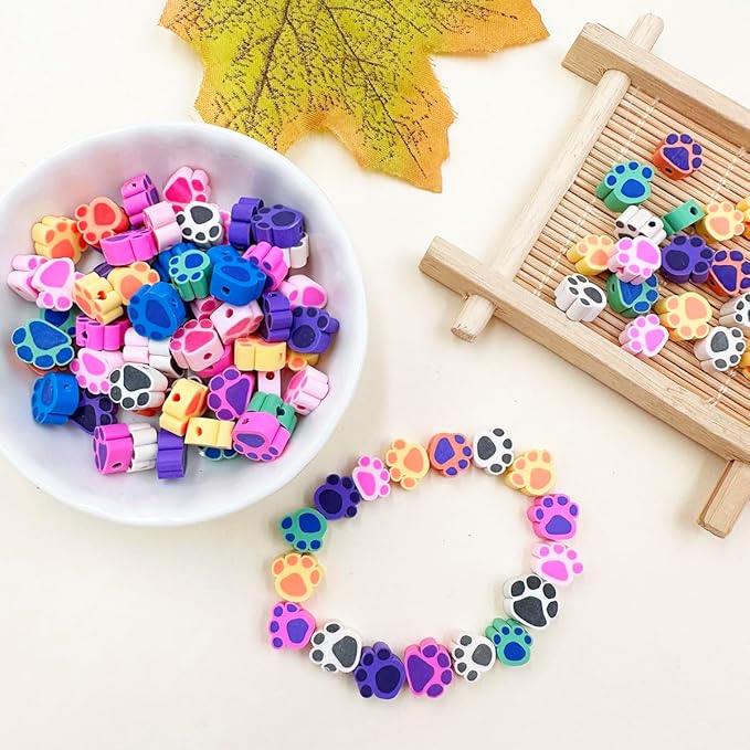 100Pcs Bear Paw Handmade Polymer Clay Beads, 10mm Polymer Clay Spacer Beads for Women Jewelry Making DIY Charms Bracelet Necklace Hair Clip Accessories Handmade Craft