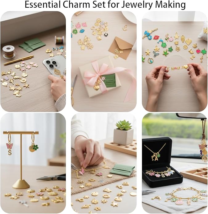 407 Pcs Jewelry Making Charms Kit with Jump Rings – Bulk Enamel, KC Gold & Letter Charms for DIY Necklace, Bracelet & Earring Craft Supplies