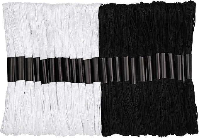 24 Skeins Embroidery Thread, Black and White Series Embroidery Floss, Cotton Embroidery Thread Floss Bracelet Yarn Set with Plastic Floss Bobbins for DIY Jewelry Making Craft