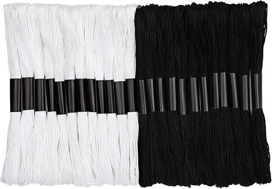 24 Skeins Embroidery Thread, Black and White Series Embroidery Floss, Cotton Embroidery Thread Floss Bracelet Yarn Set with Plastic Floss Bobbins for DIY Jewelry Making Craft