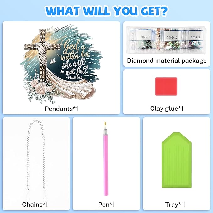 Bowetile Cross Diamond Art Hanging Kits for Adults, Diamond Art Suncatchers Easter, 5D Special Shape Diamond Painting Pendant Window Ornament Easter Gifts for Home Wall Garden Decor