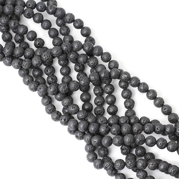 cheavian 8mm 45pcs black lava volcanic stone gemstone round loose beads for jewelry making 1 strand 15"
