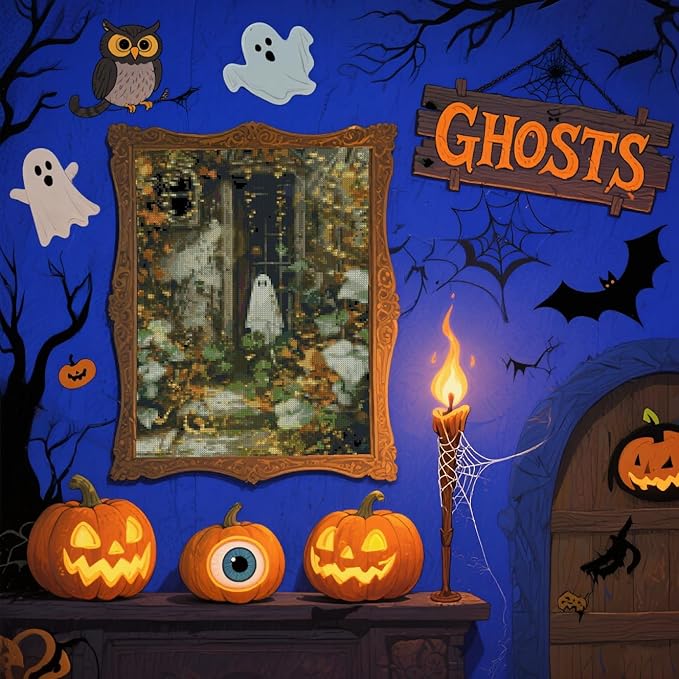eterkosu halloween counted cross stitch kits for adults, ghost stamped cross stitch kits for beginners, needlepoint cross-stitch horror patterns embroidery kits arts and crafts for home decor