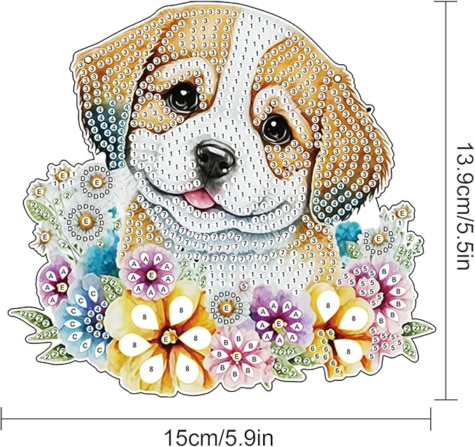 AiYuanzsh DIY 5D Animal Dog Diamond Art Painting Kits Hanging Sign Wall Art Flower Sign Diamond Art Window Hanging Ornament Window Pendants Home Garden Wall Door Hanging Diamond Painting Kits